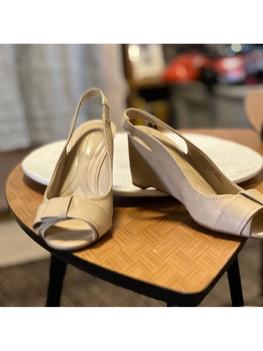 Naturalizer Beige Slingback Wedges with Bow (Suede) - Picture 3 of 8